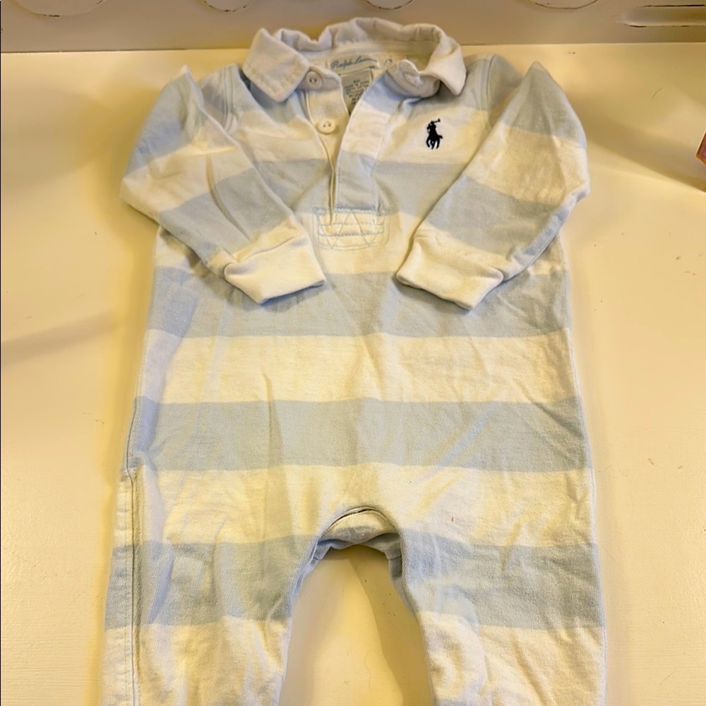 Ralph Lauren Light Blue and White Striped Romper